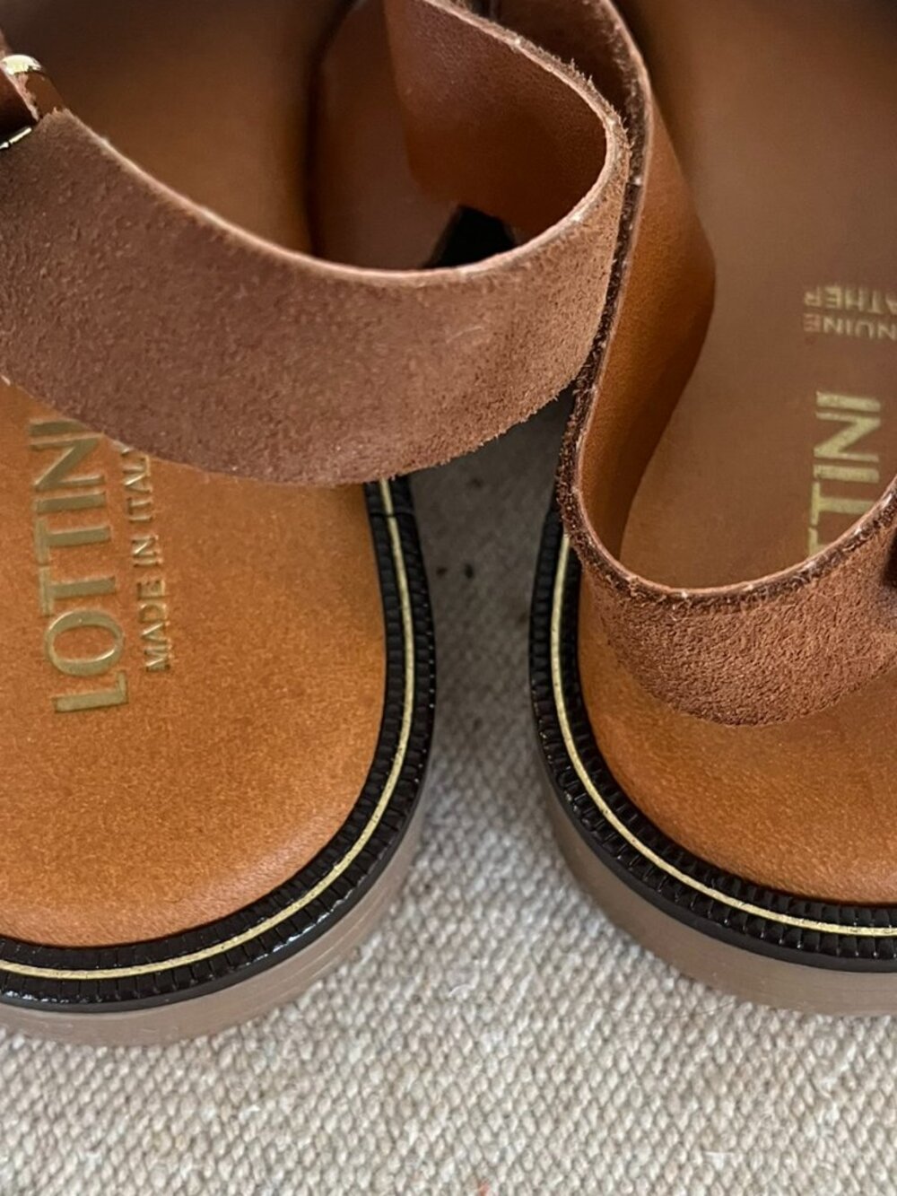 Lottini Woman's Brown Suede Sling Back Crisscross Buckle Flat Sandals Sz 40 - Picture 7 of 10